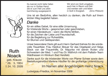 Traueranzeige von Ruth Noack von HERSFELDER ZEITUNG