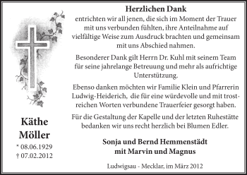 Traueranzeige von Käthe Möller von HERSFELDER ZEITUNG