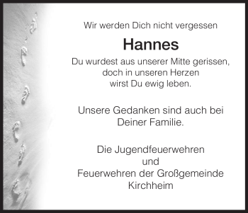 Traueranzeige von Hannes Unbekannt von HERSFELDER ZEITUNG