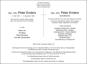 Traueranzeige von Peter Enders von HERSFELDER ZEITUNG