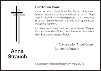 Traueranzeige von Anna Strauch von Hersfeld