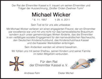 Traueranzeige von Michael Wicker von HERSFELDER ZEITUNG