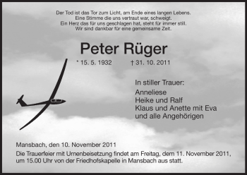 Traueranzeige von Peter Rüger von HERSFELDER ZEITUNG