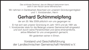 Traueranzeige von Gerhard Schimmelpfeng von HERSFELDER ZEITUNG