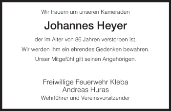 Traueranzeige von Johannes Heyer von HERSFELDER ZEITUNG