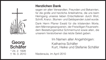 Traueranzeige von Georg Schäfer von HERSFELDER ZEITUNG