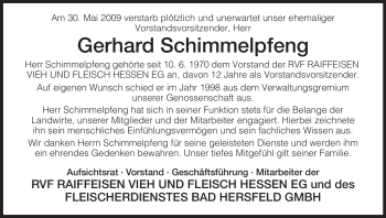 Traueranzeige von Gerhard Schimmelpfeng von HERSFELDER ZEITUNG