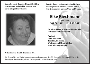 Traueranzeige von Elke Riechmann von HERSFELDER ZEITUNG