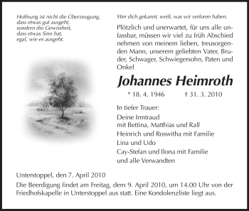 Traueranzeige von Johannes Heimroth von HERSFELDER ZEITUNG