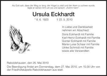 Traueranzeige von Ursula Eckhardt von HERSFELDER ZEITUNG