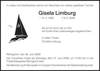 Traueranzeige von Gisela Limburg von HERSFELDER ZEITUNG