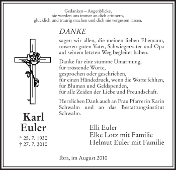 Traueranzeige von Karl Euler von HERSFELDER ZEITUNG