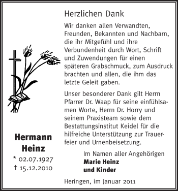Traueranzeige von Hermann Heinz von HERSFELDER ZEITUNG