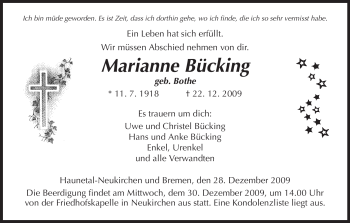 Traueranzeige von Marianne Bücking von HERSFELDER ZEITUNG