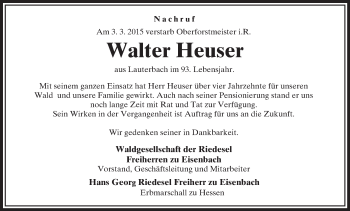 Traueranzeige von Walter Heuser von Hersfeld