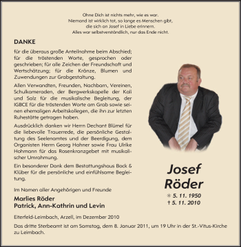 Traueranzeige von Josef Röder von HERSFELDER ZEITUNG