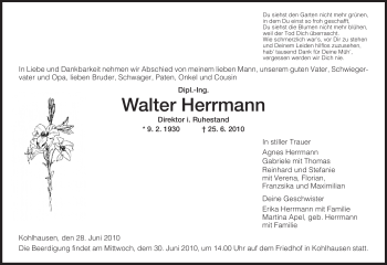 Traueranzeige von Walter Herrmann von HERSFELDER ZEITUNG