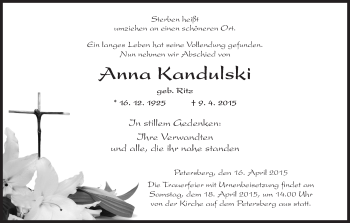 Traueranzeige von Anna Kandulski von Hersfeld