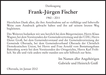 Traueranzeige von Frank-Jürgen Fischer von HERSFELDER ZEITUNG