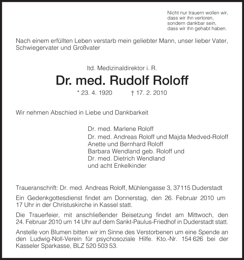  Traueranzeige für Rudolf Roloff vom 20.02.2010 aus HERSFELDER ZEITUNG