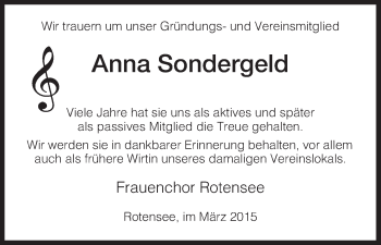 Traueranzeige von Anna Martha Sondergeld von Hersfeld