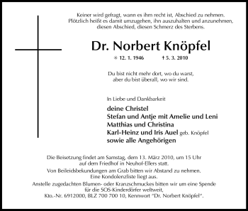 Traueranzeige von Norbert Knöpfel von HERSFELDER ZEITUNG