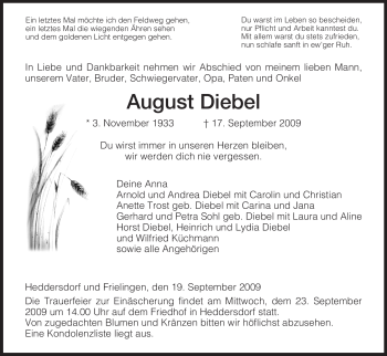 Traueranzeige von August Diebel von HERSFELDER ZEITUNG