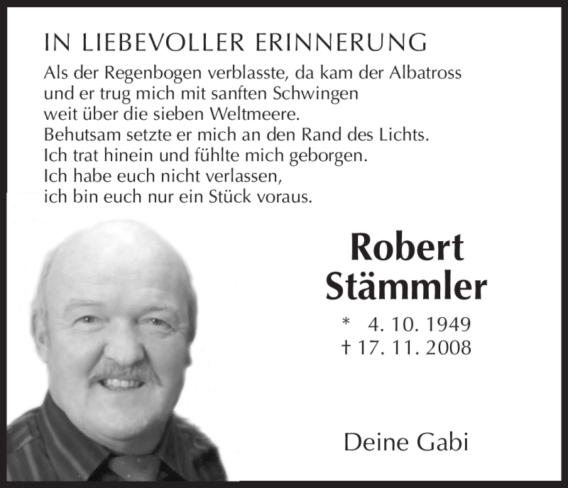  Traueranzeige für Robert Stämmler vom 17.11.2009 aus HERSFELDER ZEITUNG