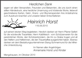 Traueranzeige von Heinrich Horst von HERSFELDER ZEITUNG