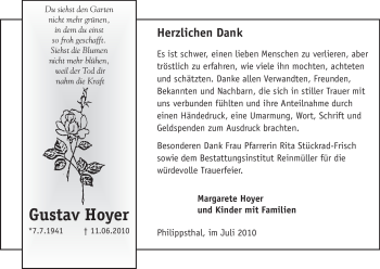 Traueranzeige von Gustav Hoyer von HERSFELDER ZEITUNG