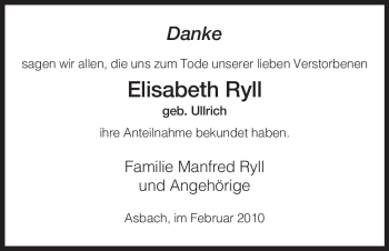 Traueranzeige von Elisabeth Ryll von HERSFELDER ZEITUNG