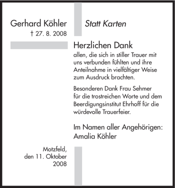 Traueranzeige von Gerhard Köhler von HERSFELDER ZEITUNG