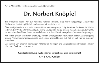 Traueranzeige von Norbert Knöpfel von HERSFELDER ZEITUNG