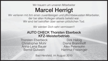 Traueranzeige von Marcel Herrigt von HERSFELDER ZEITUNG