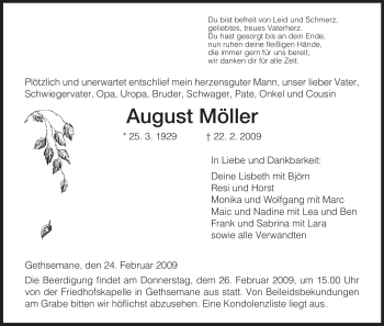 Traueranzeige von August Möller von HERSFELDER ZEITUNG