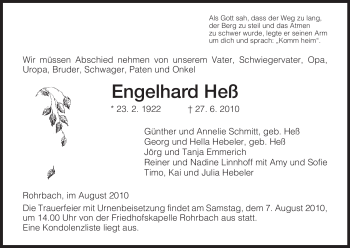 Traueranzeige von Engelhard Heß von HERSFELDER ZEITUNG