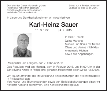 Traueranzeige von Karl-Heinz Sauer von Hersfeld