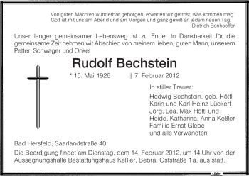 Traueranzeige von Rudolf Bechstein von HERSFELDER ZEITUNG
