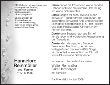Traueranzeige von Hannelore Reinmöller von HERSFELDER ZEITUNG