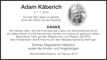 Traueranzeige von Adam Käberich von HERSFELDER ZEITUNG