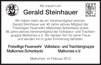 Traueranzeige von Gerald Steinhauer von HERSFELDER ZEITUNG