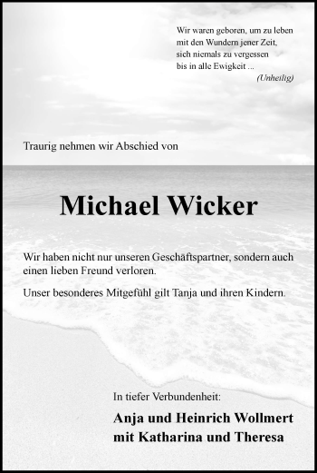 Traueranzeige von Michael Wicker von HERSFELDER ZEITUNG