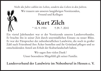 Traueranzeige von Kurt Zilch von HERSFELDER ZEITUNG