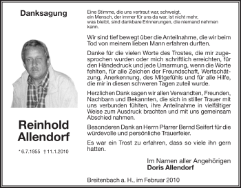 Traueranzeige von Reinhold Allendorf von HERSFELDER ZEITUNG