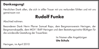 Traueranzeige von Rudolf Funke von HERSFELDER ZEITUNG