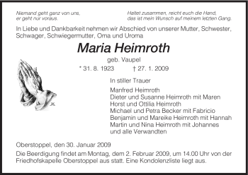 Traueranzeige von Maria Heimroth von HERSFELDER ZEITUNG