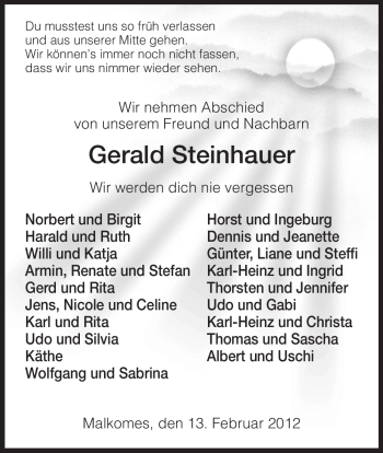 Traueranzeige von Gerald Steinhauer von HERSFELDER ZEITUNG