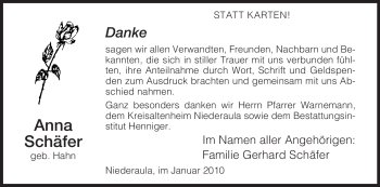 Traueranzeige von Anna Schäfer von HERSFELDER ZEITUNG