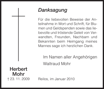 Traueranzeige von Herbert Mohr von HERSFELDER ZEITUNG