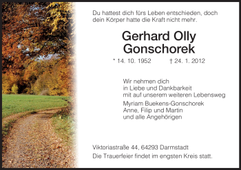 Traueranzeige von Gerhard Olly Gonschorek von HERSFELDER ZEITUNG